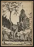 Dessin représentant l'église de Bringolo (sans doute vers 1925, auteur inconnu).
