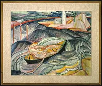 Brooklyn Museum - Esquif dans les Vagues (recto) et de Figures dans le Paysage (verso) - Marguerite Thompson Zorach - encadrée