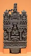 Buddha dans un palais.  Gandhara IIe&nbsp;siècle. Schiste. Loriyan Tangai. Musée Indien, Calcutta