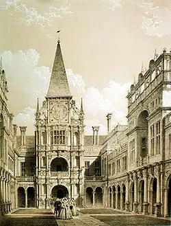 Cour de Burghley House, dessin de Joseph Nash (1870)