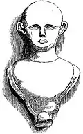 Buste avec médaillon trouvé en 1855 dans le palud de Tréguennec (dessin d'Armand René du Châtellier).