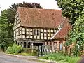 Maison à Bystrze, voïvodie de Poméranie, reste d'une implantation Olęder.