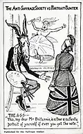 Carte postale, imprimée, carton, image en noir et blanc, texte en noir, fond blanc, produite par l'Atelier du Suffrage.