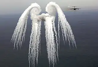 Tourbillon marginal visible dans des fumigènes largués par un C-17 Globemaster III.