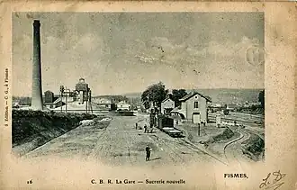 Un train chemins de fer de la Banlieue de Reims à la gare, avant la Première Guerre mondiale, à côté de la Sucrerie.