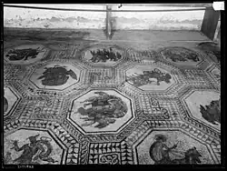 Villa gallo-romaine de Boscéaz : vues de la mosaïque dite des Divinités de la semaine, photographies d'Albert Naef, 1896.