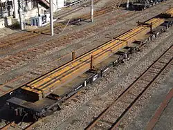 Wagons japonais Type Chiki 5000 à traverse mobile chargés de rails (JRF).
