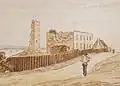 Dessin des ruines du premier couvent de Château-Richer, en 1829 avant la reconstruction