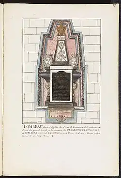 Mausolée du cœur de César de Vendôme et du corps de son frère le chevalier de Vendôme aux Oratoriens de Vendôme.