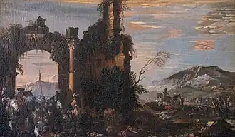 Caprice avec une arche par Luca Carlevarijs