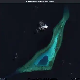 Vue satellite du récif Irving prise par un satellite Sentinel-2.