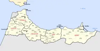 Carte montrant l'organisation territoriale de la zone nord du protectorat espagnol du Maroc