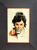Femme buvant du café.
