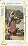 Calendrier publicitaire de la Maison des Magasins Réunis de Nancy illustré par Henri Marchal et représentant le mois de février (vers 1911).