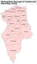 Les Dulwich wards du Camberwell Metropolitan Borough en 1916.