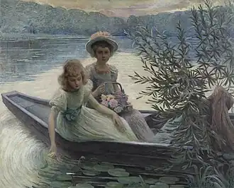 À la promenade, huile sur toile, vers 1900.