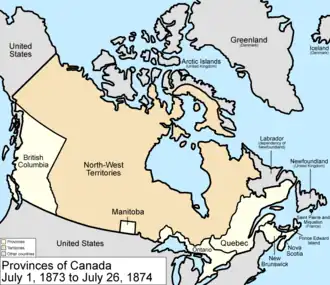 Le Canada, à l'entrée de l’Île-du-Prince-Édouard dans la Confédération en 1873 (en anglais).