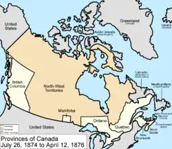 1874 : extension de l'Ontario sur les Territoires du Nord-Ouest.