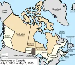 1886 : extension du Manitoba sur les Territoires (contestée par l'Ontario).