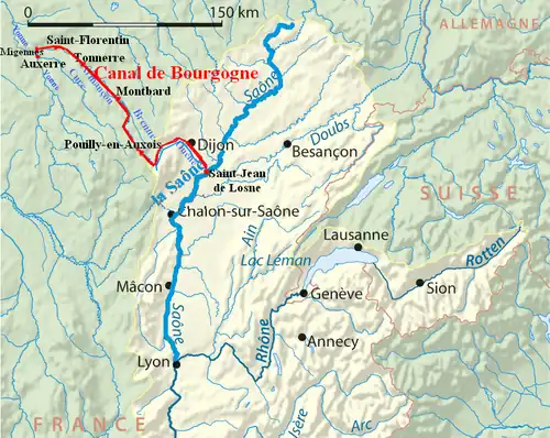 Tracé du canal de Bourgogne.