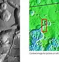 Les énormes canyons  de Chaos Aureum, comme on le voit par THEMIS . Les ravins sont rares à cette latitude. Image de Margaritifer sinus carré.