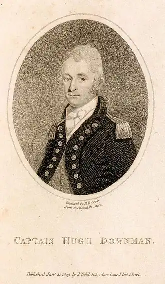 Gravure ovale représentant un homme un uniforme avec épaulettes.