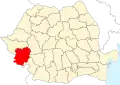 Map of Romania highlighting Caraș-Severin County