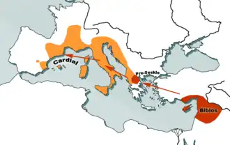 Origines et progression de la civilisation cardiale.Date : VIe&nbsp;millénaire&nbsp;av. J.-C. et Ve&nbsp;millénaire&nbsp;av. J.-C.