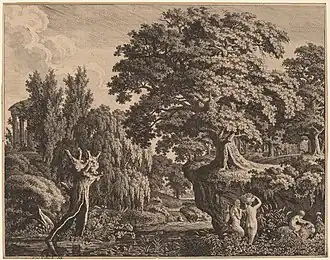 Paysage d'Arcadie avec une famille de satyres