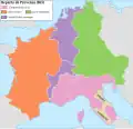863 : Louis&nbsp;II d'Italie et Lothaire&nbsp;II se partagent les possessions de Charles de Provence.