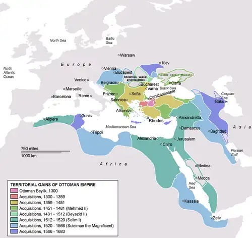 Carte de l'Empire ottoman en 1863.