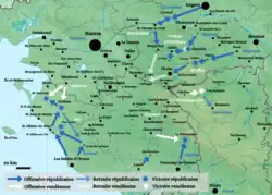 Carte des combats en Vendée entre le 10 et le 19 avril 1793.