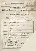 Carte d'électeur pour le scrutin sur le plébiscite soumis au peuple français conformément aux décrets des 2 et 4 décembre 1851, délivrée à Paris à Germain Jacques-Jules Passérieu, commis tailleur (2e arrondissement).