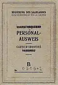 Carte d'identité de type B (Grau) émise pour les Sarrois à l'époque du Protectorat de Sarre (1946-1957).