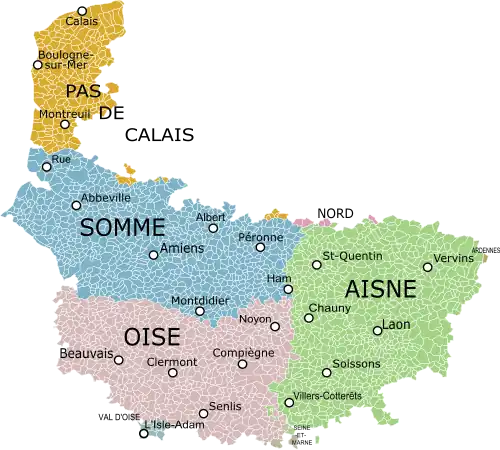 Picardie historique dans les limites administratives actuelles.