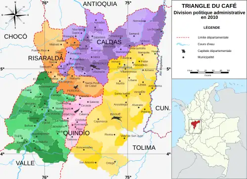 Carte de l’Eje cafetero.