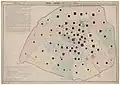 Carte figurative relative au choix de l'emplacement d'un nouvel Hôtel des Postes de Paris (1865).