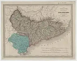 Carte physique et routière du département des Alpes-Maritimes. Décret du 25 juin 1860.