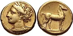 Shekel de Carthage en électrum, représentant la déesse Tanit, 310-290 av. J.-C.