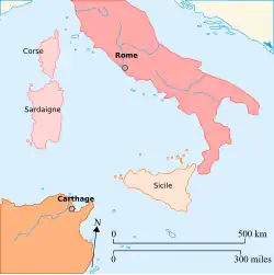 Carte des pertes territoriales de Carthage après la guerre des Mercenaires