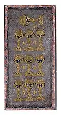 Le dix de coupe d'un tarot Visconti-Sforza ; le dix de cœur dériverait de ce type de carte.