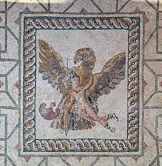 Rapt de Ganymède. Mosaïque de Palaipafos (Chypre), IIe – IIIe siècle ap. J.-C. Musée de Palaipafos.