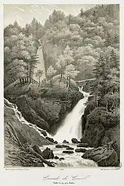 La cascade du Cœur au milieu du XIXe siècle par Joseph Latour.