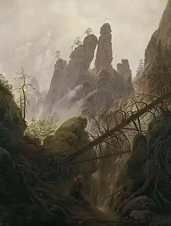 Caspar David Friedrich, Paysage rocheux dans la Elbsandsteingebirge (1822-1823).