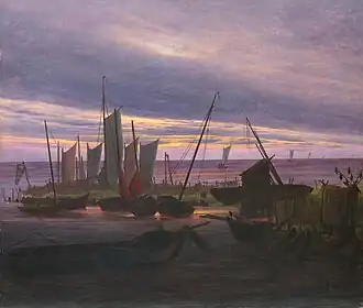 Caspar David Friedrich, Navires dans le port, le soir, 1828.