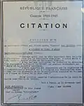 Citation du village à l'ordre du Corps d'armée