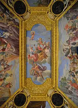 Le plafond du grand cabinet de la reine - 1632 (la partie centrale du plafond date du XIXe&nbsp;siècle).