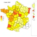 Résultats électoraux du centre au premier tour par département.