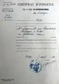 Certificat d'indigence de Madame Nadanowski