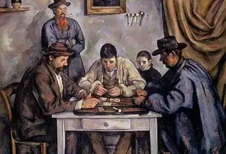 Les Joueurs de cartes (1890-1892), 134&nbsp;×&nbsp;180&nbsp;cm. Barnes Foundation, Merion, Pennsylvanie.